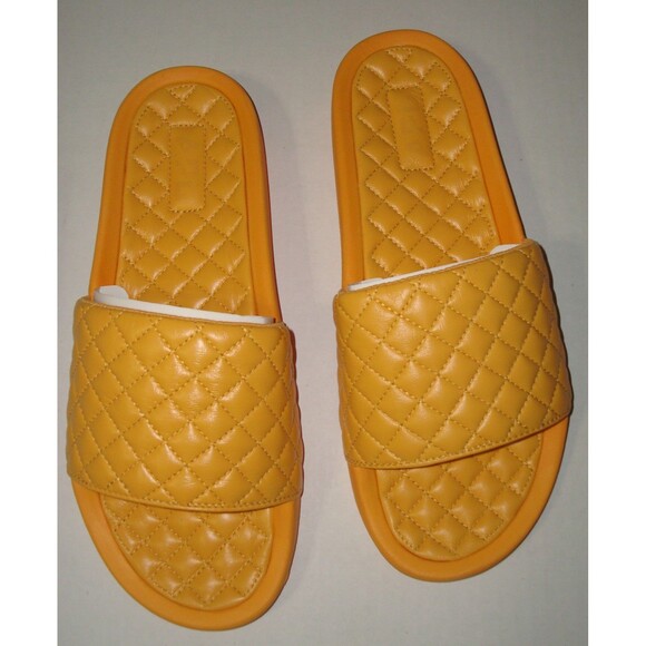 New NIB APL Leather Slides Mens 10 Lusso Shoes Orange Mango Womens 11 11.5 Quilt - Picture 1 of 5